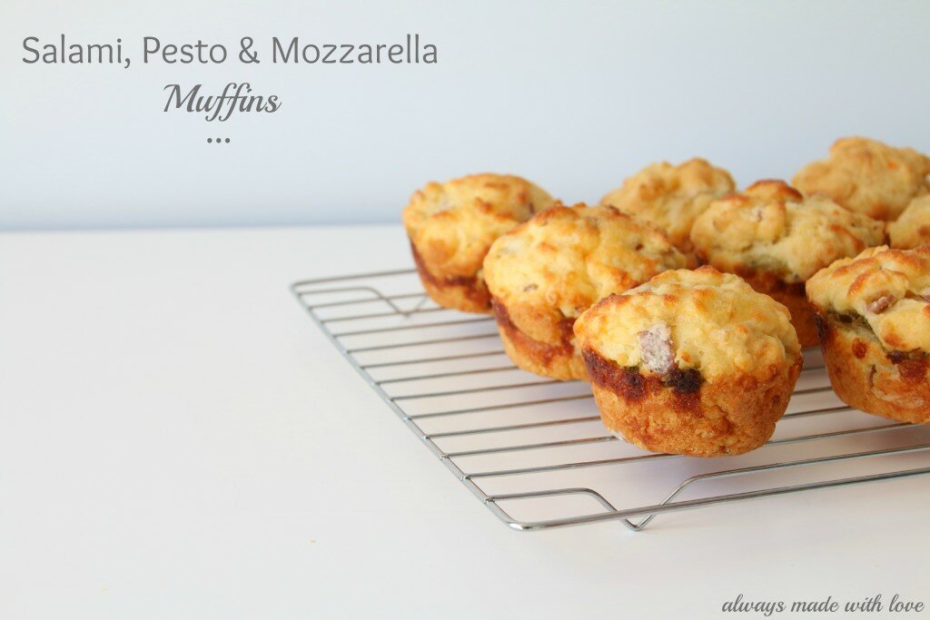 Salami, Pesto & Mozzarella Muffins